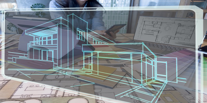 A female designer working with smart device & futuristic technology at design studio.